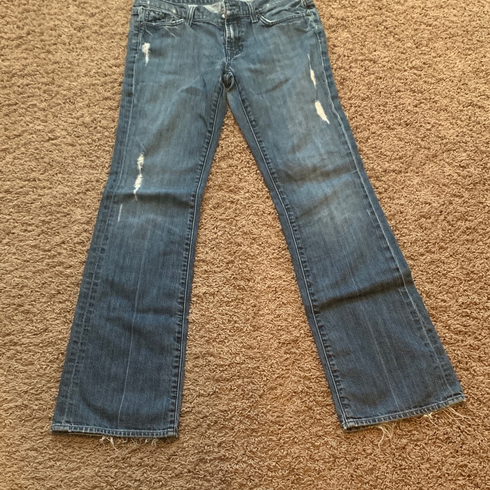 7 For All Mankind Distressed Blue Flare Jeans